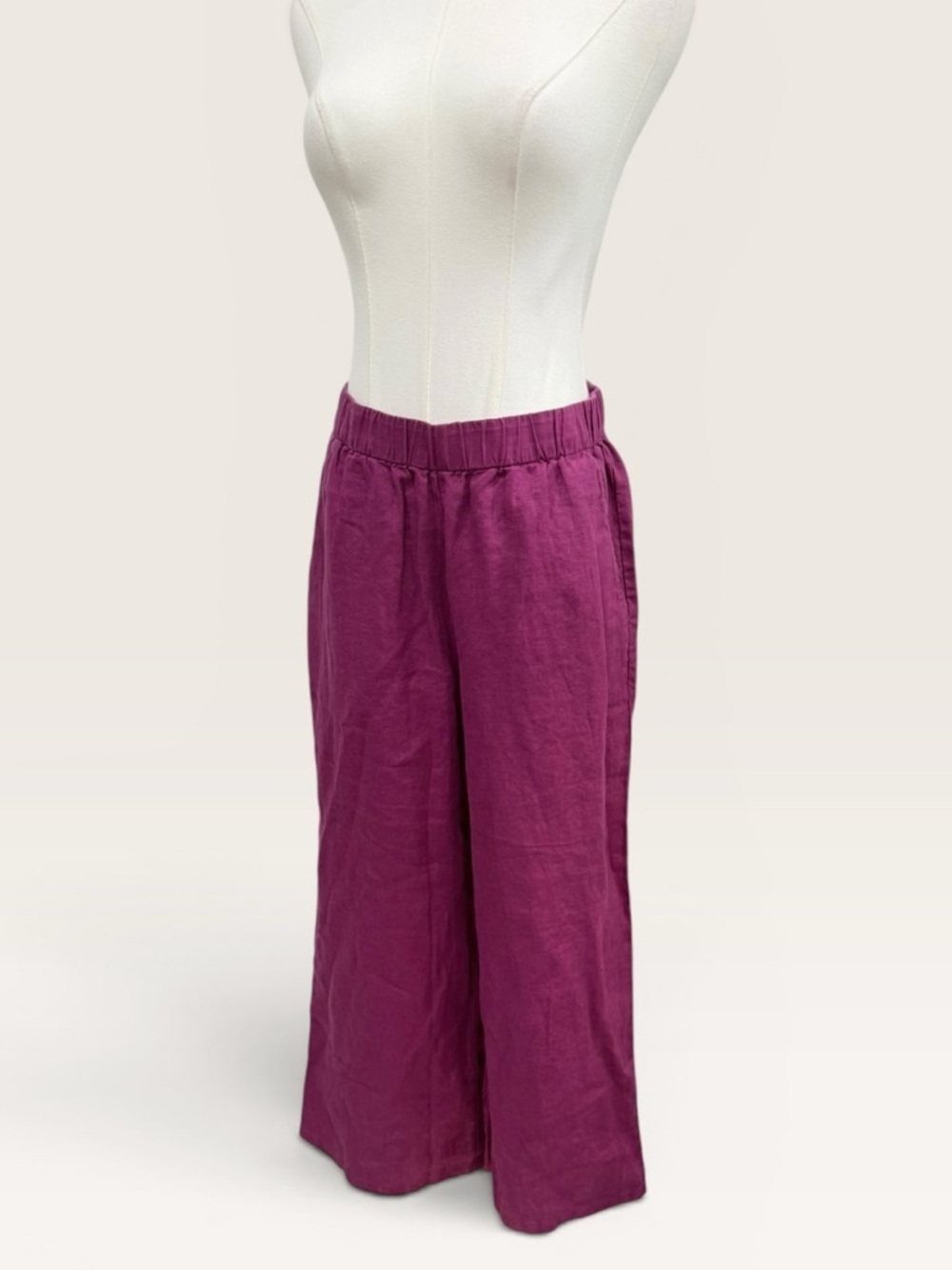 Eileen Fisher Organic Linen Crop Wide Pant & Round Neck Long Vest Set Sangria XS - Picture 7 of 16